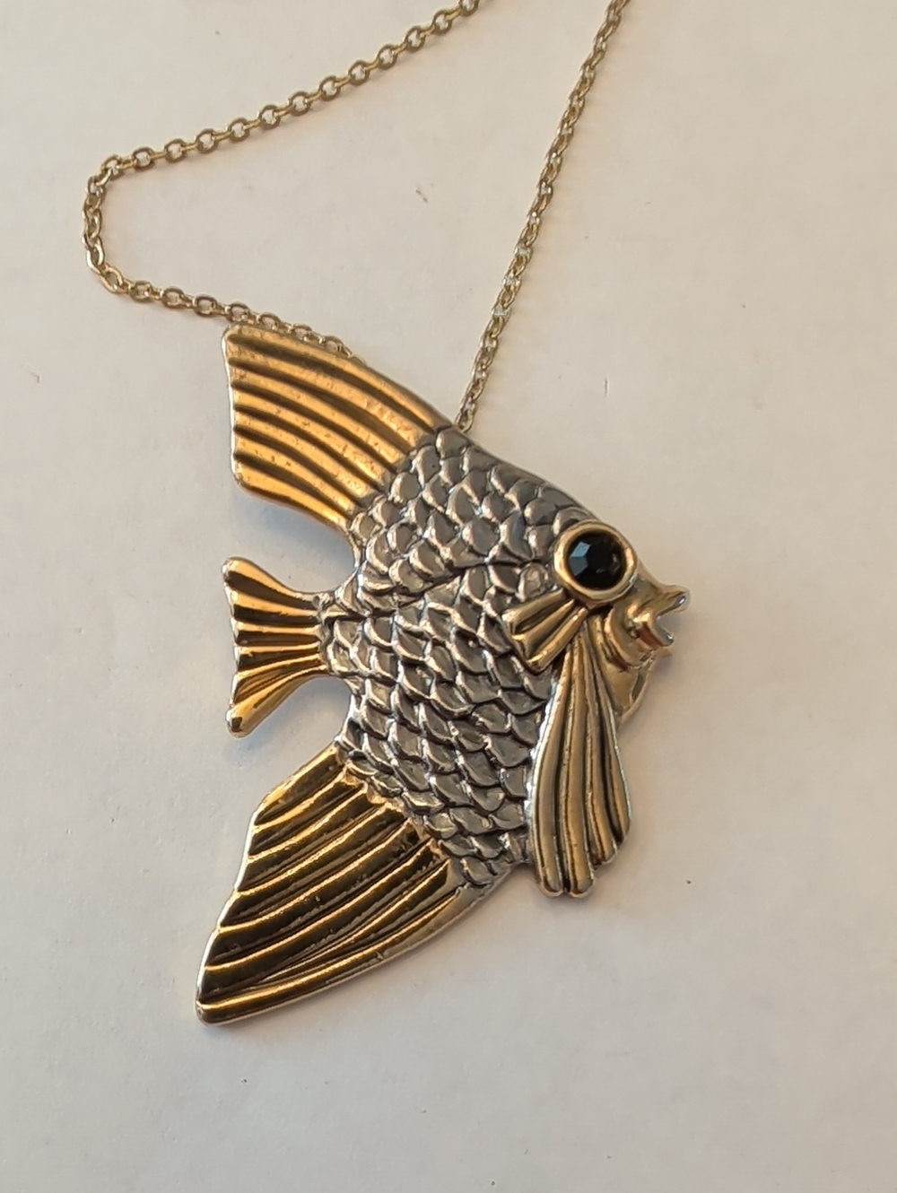 Gold and Silver Tone Fish Pendant Necklace - Brand